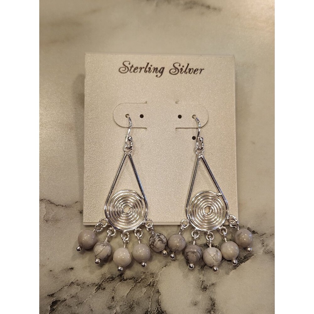 Sterling Silver Spiral Drop Earrings With Marble Beads